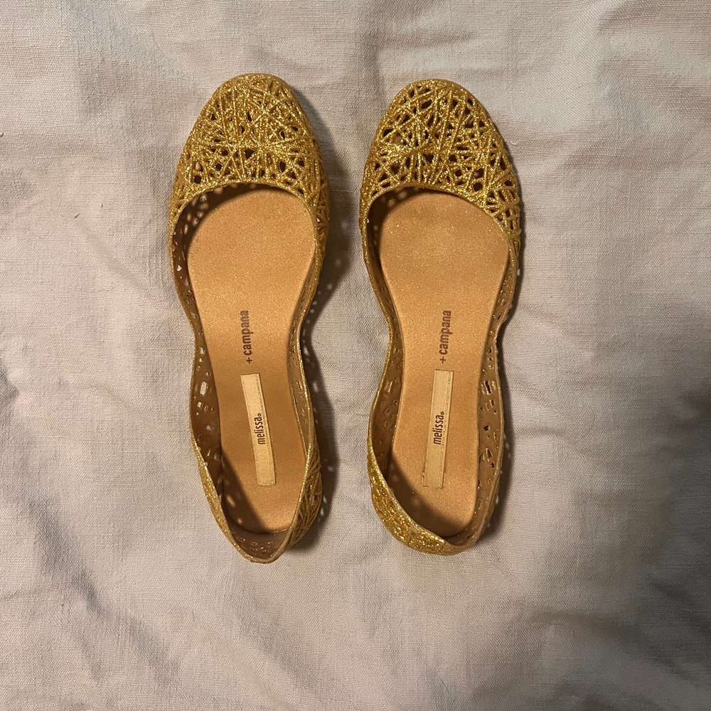 Melissa Campana Women's Glittery Gold Flats size 7.5